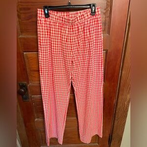 Red and white gingham pants with pockets